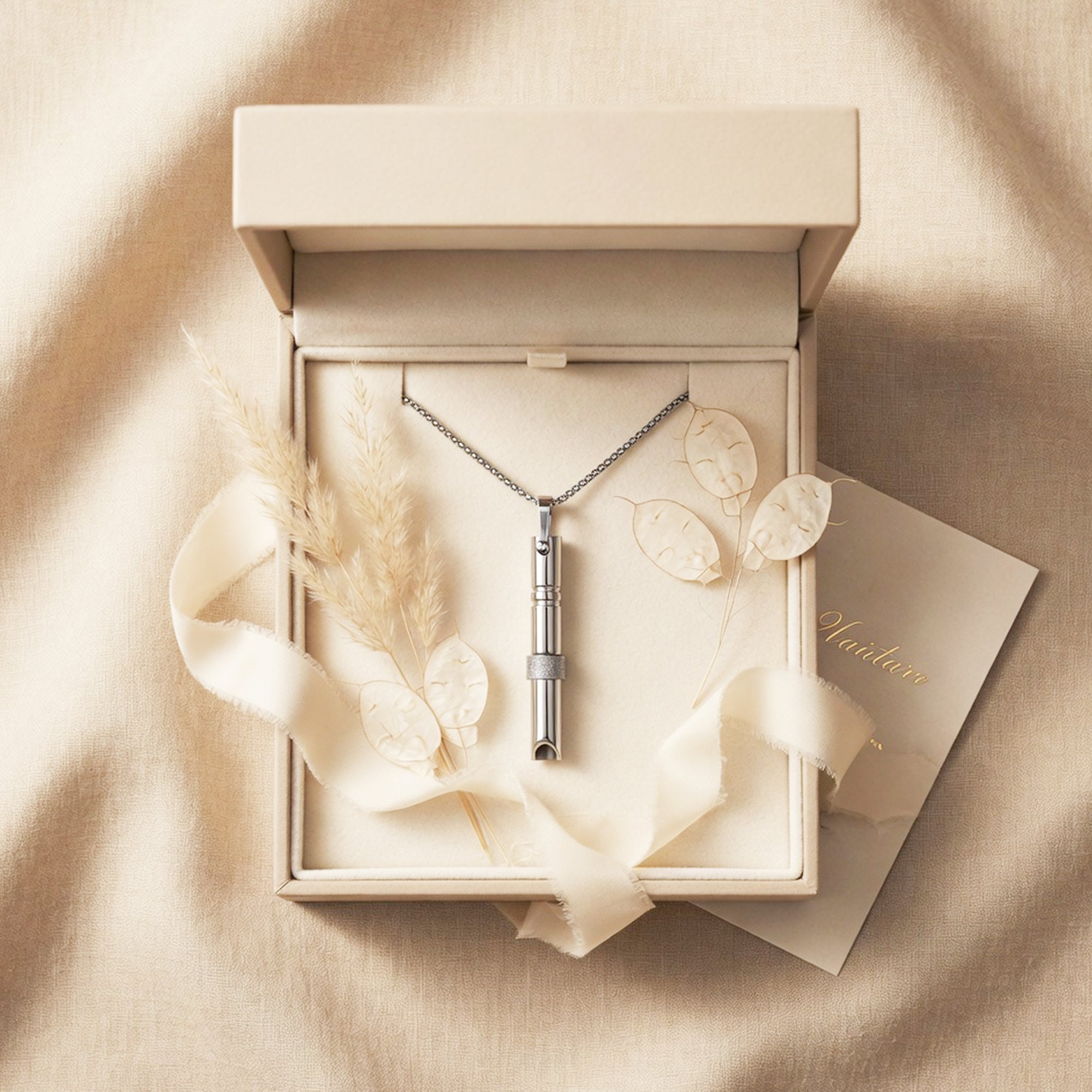 Calmera gift-ready breathing necklace box flatlay